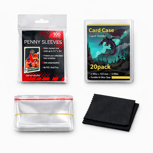 Trading Card Prep Kit - Penny Sleeves + Toploaders + Microfiber Cloth + Team Bags - PSA Grading KIt